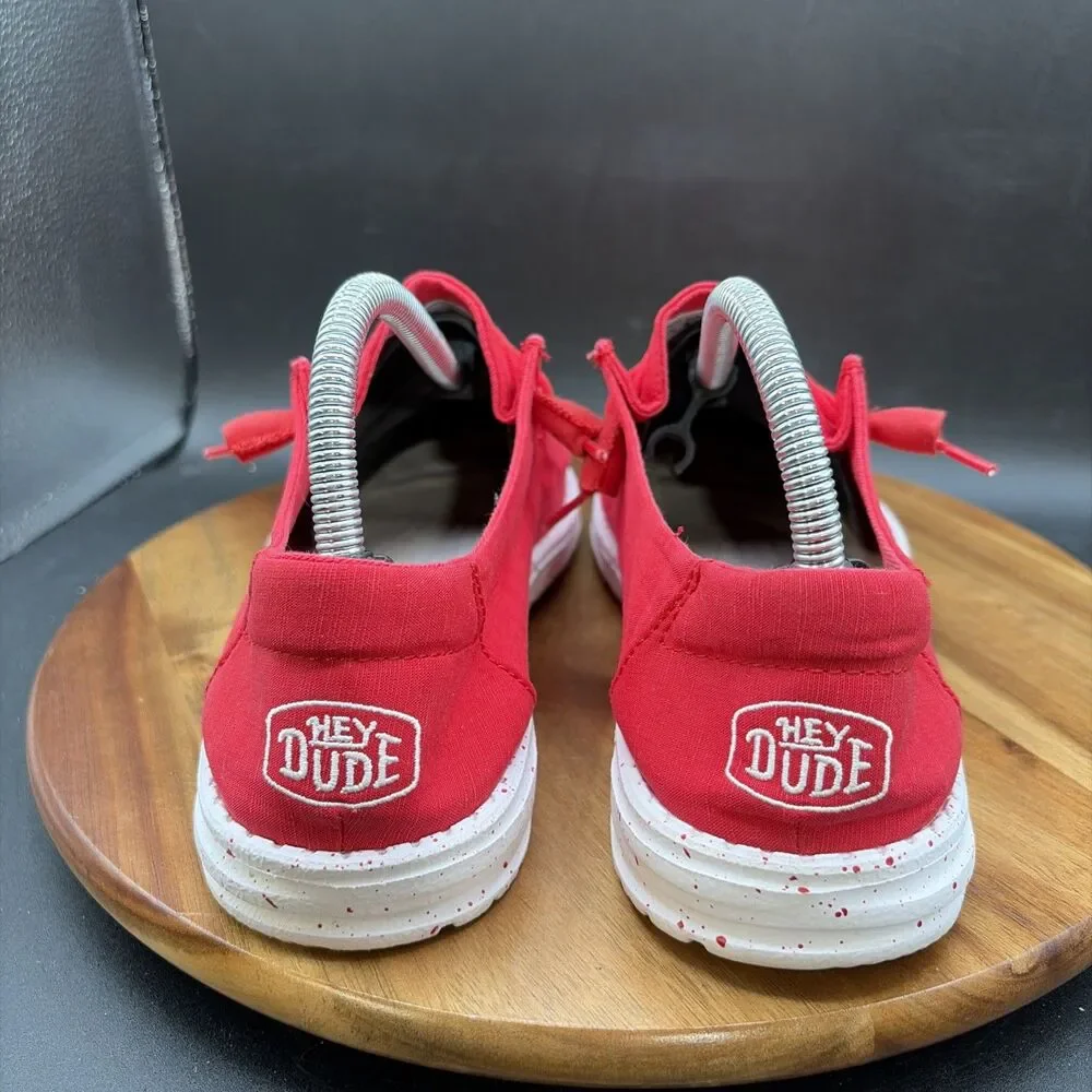 Hey Dude Wendy Slub Canvas Womens Size 9 Shoes Red Slip On Sneakers
